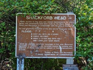 The entrance sign at the Shackford Head State Park near Eastport Maine